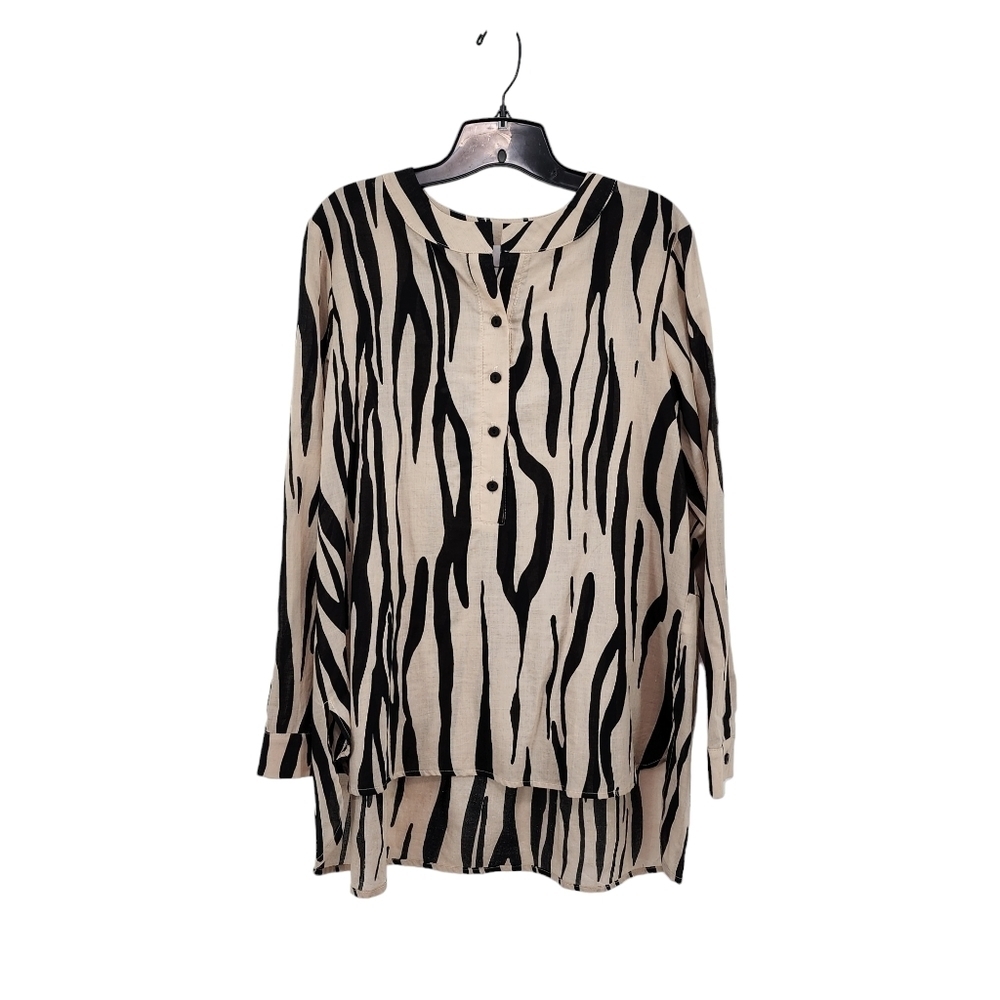 Compli K Women's Cotton Animal Print Button Front Top